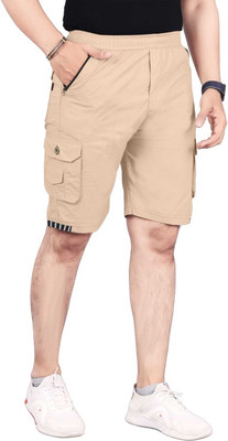 HARICRATION Solid, Dyed/Washed Men Khaki Beach Shorts, Gym Shorts, Night Shorts, Regular Shorts