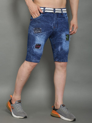 izravan Solid Men Denim Blue Denim Shorts