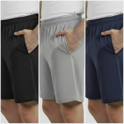 Revathi Solid Men Black, Silver, Dark Blue Regular Shorts