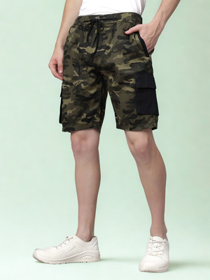 Ho Bindaass Military Camouflage Men Green Cargo Shorts