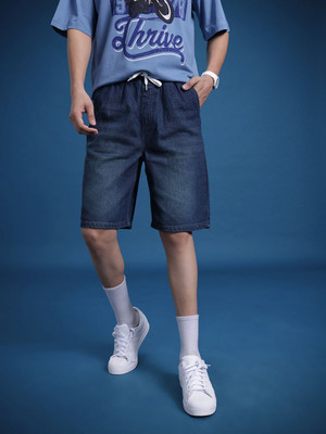 Roadster Solid Men Blue Denim Shorts