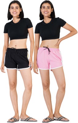 POWERmerc Solid Women Black, Pink Gym Shorts