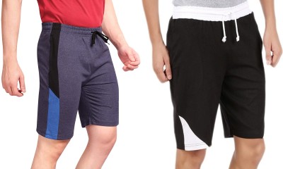 GLAMPANDA Color Block Men Blue, Black Casual Shorts