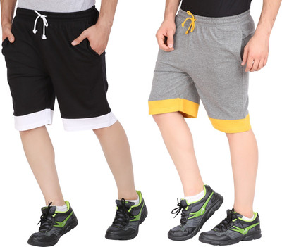 GLAMPANDA Color Block Men Black, Dark Grey Basic Shorts