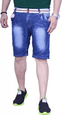 QFA Dyed/Washed Men Denim Light Blue Denim Shorts