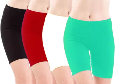 GlobyCraft Solid Women Black, Red, White, Light Green Regular Shorts