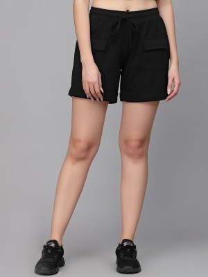 Strong and Brave Solid Women Black Casual Shorts