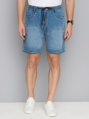 PLOUNGE Self Design Men Denim Light Blue Denim Shorts