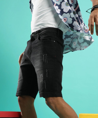 CAMPUS SUTRA Solid Men Denim Black Denim Shorts