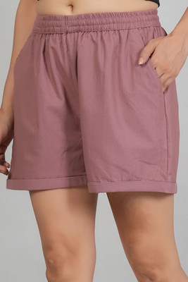 VENITYWAVE Solid Women Pink Regular Shorts