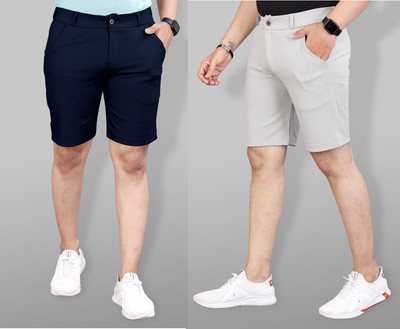 INDICLUB Solid Men Blue, Silver Sports Shorts