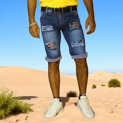 Dream Makers Dyed/Washed Men Blue Denim Shorts