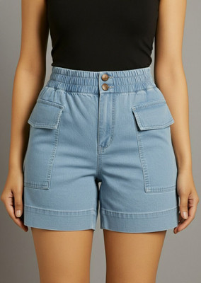 MOURWI NANDAN Solid Women Denim Light Blue Denim Shorts