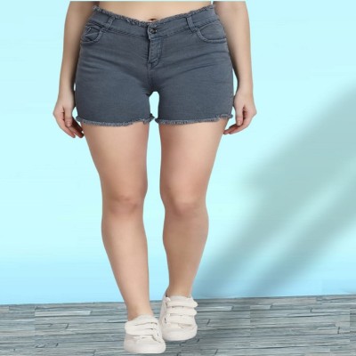SheLook Solid Women Denim Grey Denim Shorts