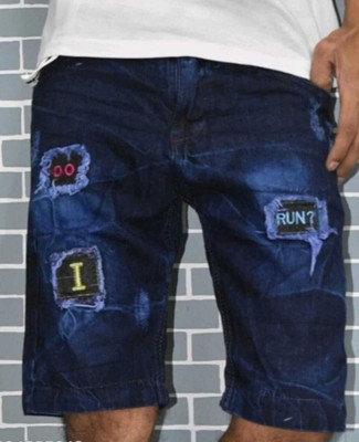 hyooo Solid Men Denim Blue Denim Shorts