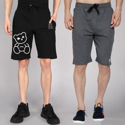 GYRFALCON Printed Men Black, Grey Casual Shorts