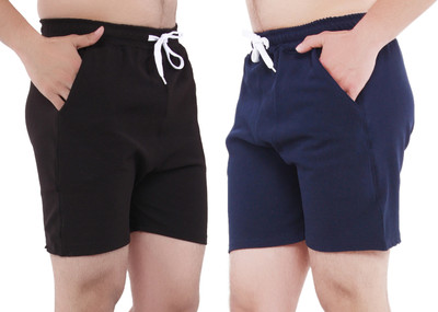 GTwo Solid Men Black, Blue Basic Shorts