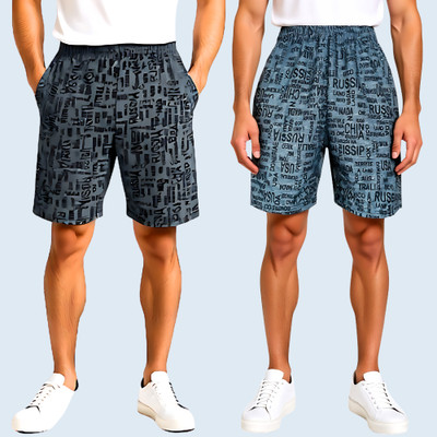 RK Costing Printed Men Black, Grey Regular Shorts