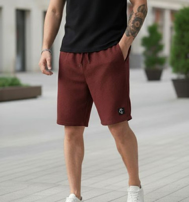 INDICLUB Self Design Men Maroon Regular Shorts