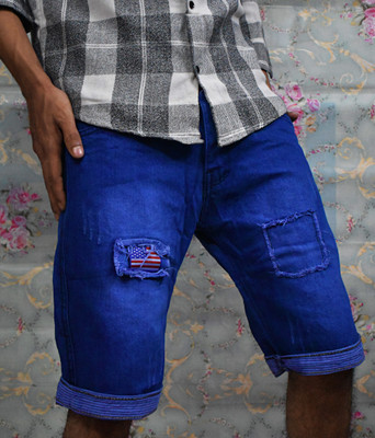 HUNCHMAN Dyed/Washed Men Denim Blue Regular Shorts