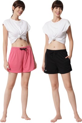 Fflirtygo Solid Women Pink, Black Regular Shorts