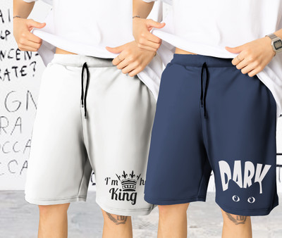 TENRUN Printed Men Grey, Dark Blue Regular Shorts