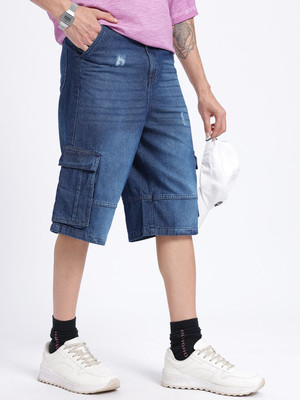 Kook N Keech Solid Men Blue Baggy Shorts