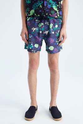 defacto Printed Women Black Swim Shorts