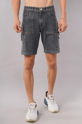 NIVASU Solid Men Denim Grey Denim Shorts