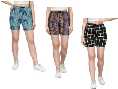 KAVYA Printed Women Blue, Multicolor, Black Regular Shorts