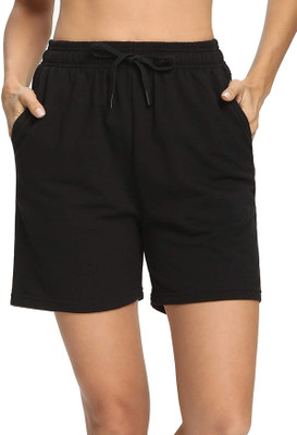 Poles Apart Solid Women Black Regular Shorts