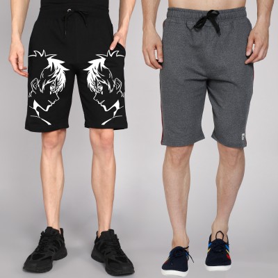 GYRFALCON Printed Men Black, Grey Casual Shorts
