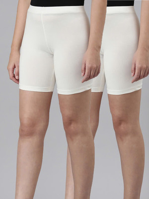 Ruby Solid Women White Cycling Shorts
