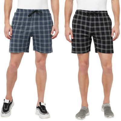 TT Checkered Men Dark Blue, Black Bermuda Shorts