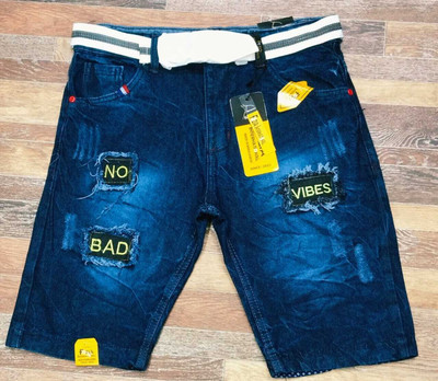 HYOOOO Self Design Men Denim Blue Denim Shorts