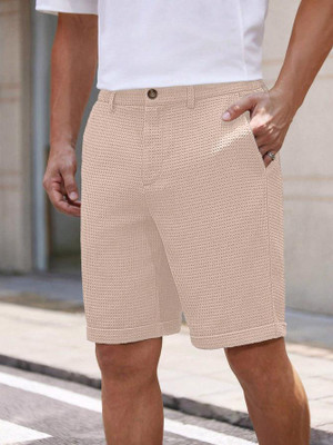 Leriya Fashion Solid Men Beige Denim Shorts