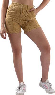 Kraus Jeans Solid Women Yellow Regular Shorts