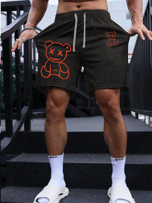 Manlino Graphic Print Men Black Basic Shorts