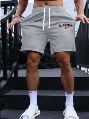 Manlino Graphic Print Men Grey Basic Shorts