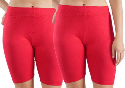 ORLIZEA Solid Women Red Cycling Shorts
