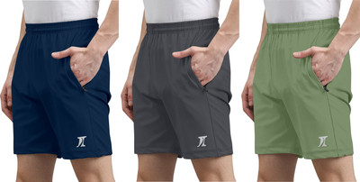 INDICLUB Solid Men Dark Blue, Dark Grey, Light Green Casual Shorts