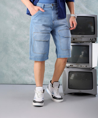 The Indian Garage Co. Dyed/Washed Men Blue Cargo Shorts