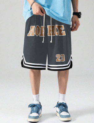 LOTHRIC Color Block Men Dark Grey Gym Shorts