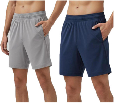 Blacktail Solid Men Grey, Dark Blue Casual Shorts, Gym Shorts, Sports Shorts