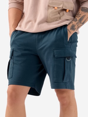 The Souled Store Solid Men Blue Cargo Shorts