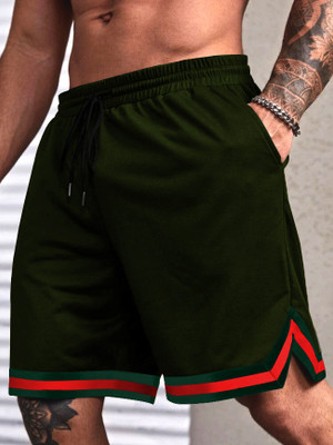 CULISH Solid, Striped Men Dark Green Sports Shorts, Gym Shorts, Running Shorts, Casual Shorts