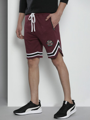 The Indian Garage Co. Embroidered Men Red Sports Shorts