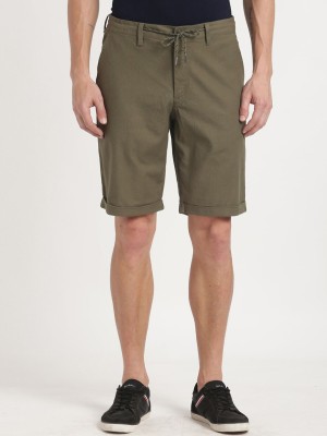 INDIAN TERRAIN Solid Men Green Casual Shorts