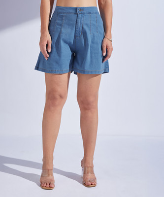 Miss Chase Solid Women Denim Blue Denim Shorts