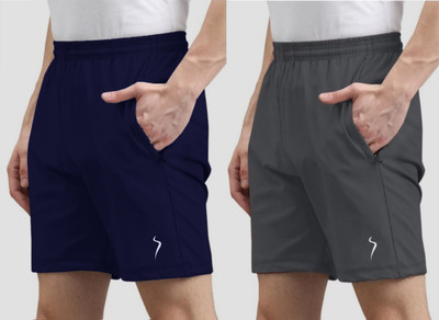 XZEEZZ Solid Men Blue, Grey Running Shorts
